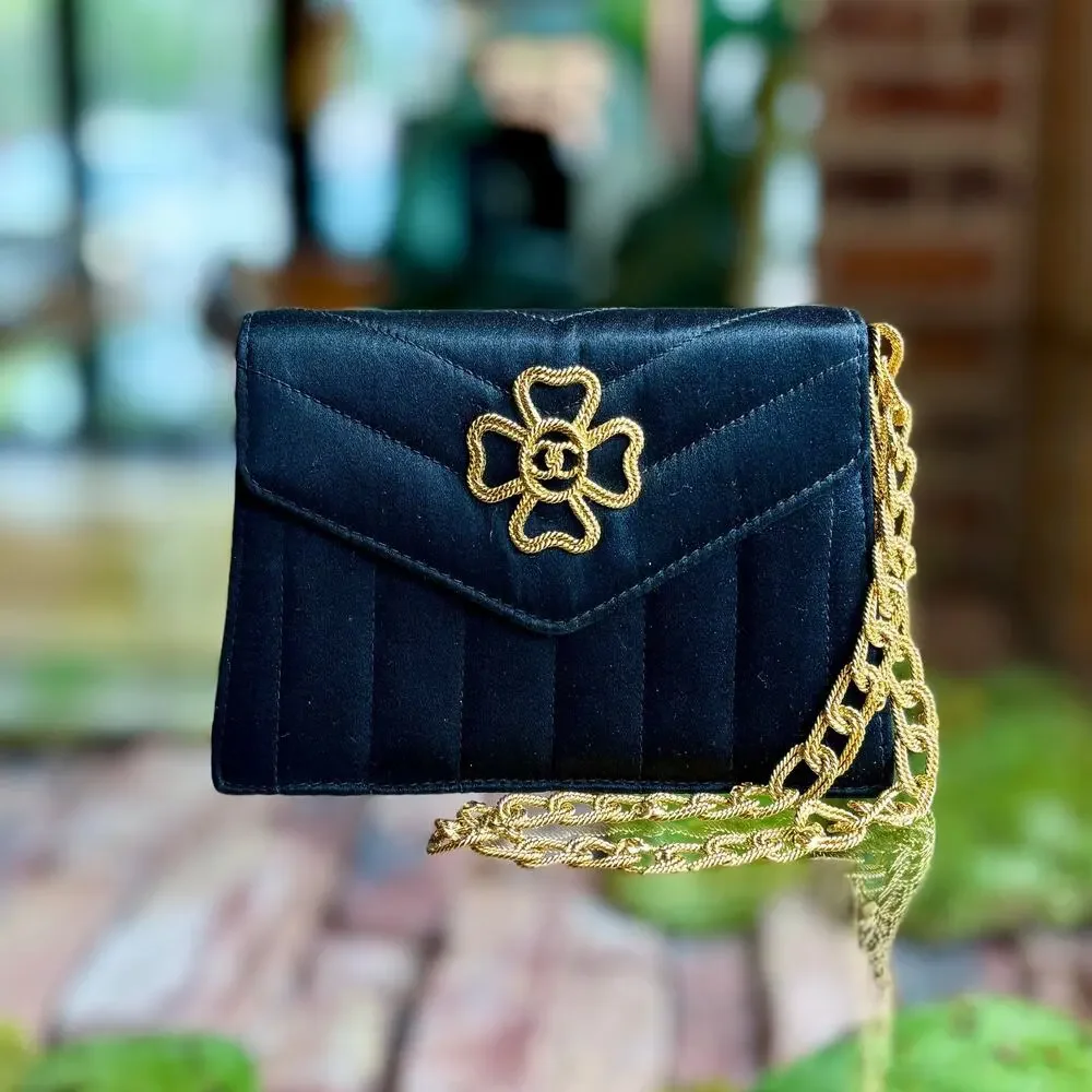 CHANEL Vintage Wristlet Black Satin